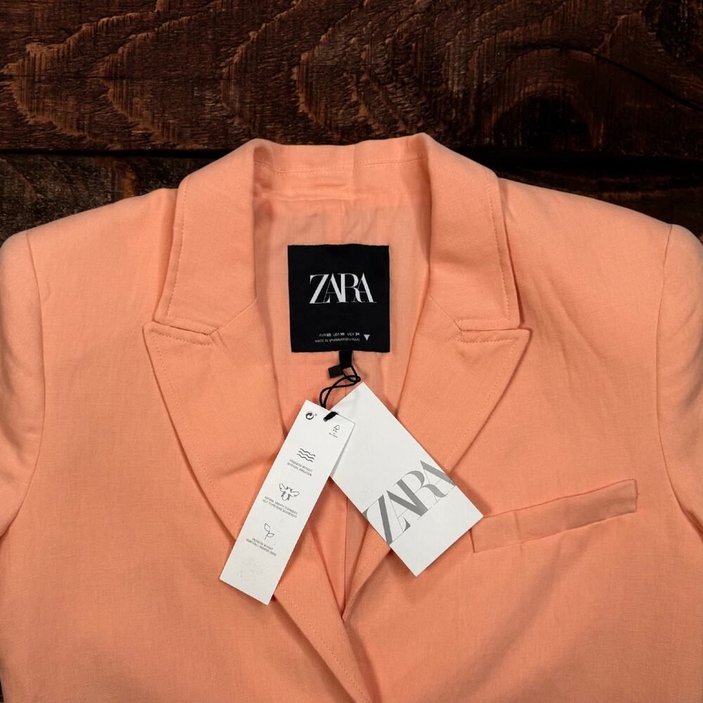 Zara Short Sleeve Boxy Cropped Blazer Oversized Jacket Peach Size XS - Picture 4 of 8